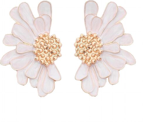 Vintage Statement Earrings For Women Girls, Trendy Statement Stud Fall 14k Gold White Daisy Flower Hypoallergenic Earrings Jewelry Gifts. in Saudi Arabia