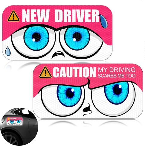 2 Pack Set 4.3"*8.6" Funny Car Magnets,New Driver Magnet for Car,Bumper Student Driver Reflective Sign for Most Cars，Funny Pink Exterior Accessories for car in Saudi Arabia