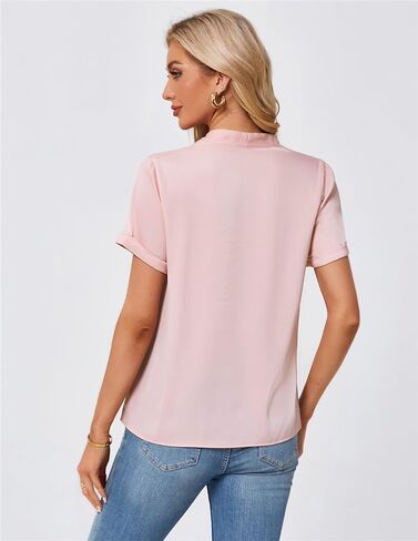 JASAMBAC Womens Casual Shirts Dressy Work Blouses Business Tunic V-Neck Short Sleeves Button Down Tshirts Tops in Saudi Arabia