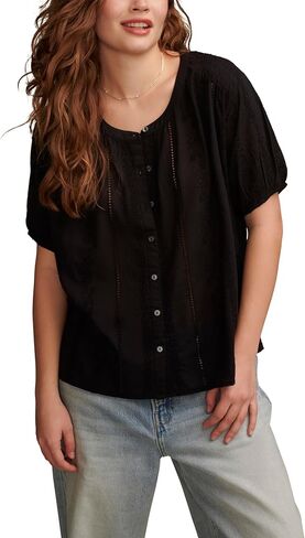 Lucky Brand Women's Solid Smocked Shoulder Blouse in Saudi Arabia