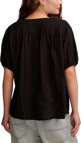 Lucky Brand Women's Solid Smocked Shoulder Blouse in Saudi Arabia