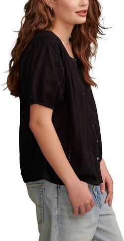 Lucky Brand Women's Solid Smocked Shoulder Blouse in Saudi Arabia