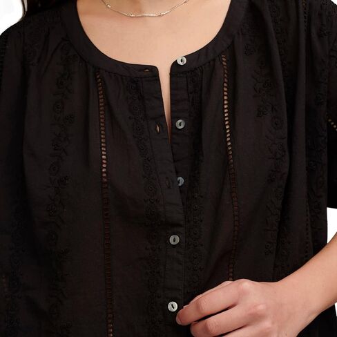 Lucky Brand Women's Solid Smocked Shoulder Blouse in Saudi Arabia