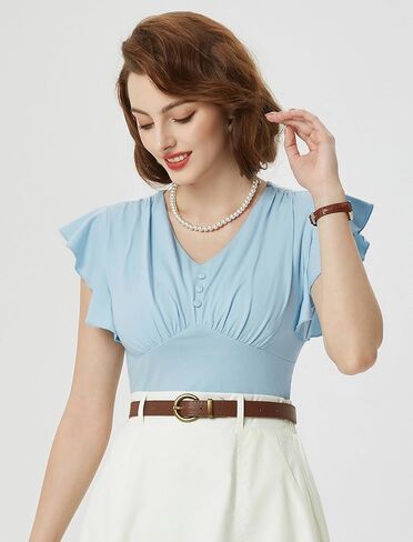Belle Poque Summer Cotton Tops V Neck Ruffle Short Sleeve Blouse Shirts Elegant Vintage Tops in Saudi Arabia