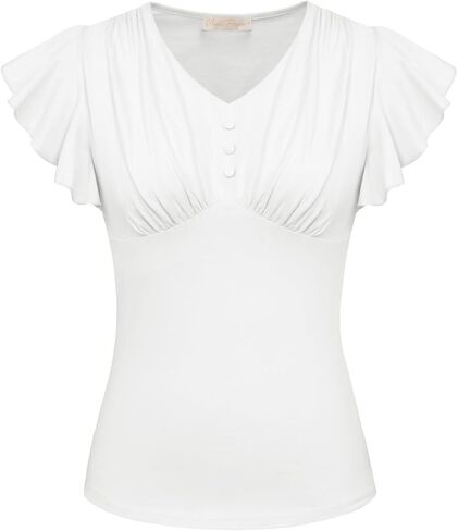 Belle Poque Summer Cotton Tops V Neck Ruffle Short Sleeve Blouse Shirts Elegant Vintage Tops in Saudi Arabia