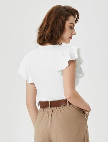 Belle Poque Summer Cotton Tops V Neck Ruffle Short Sleeve Blouse Shirts Elegant Vintage Tops in Saudi Arabia
