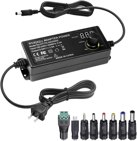 3V ~ 24V 2.5A 60W Power Supply with Volt Diaplay Adjustable DC 3V 5V 6V 9V 12V 15V 16V 18V 19V 20V 24V Variable Universal AC/DC Adapter 100V-240V AC to DC Converter with 8 Selectable Adapter Tips in Saudi Arabia