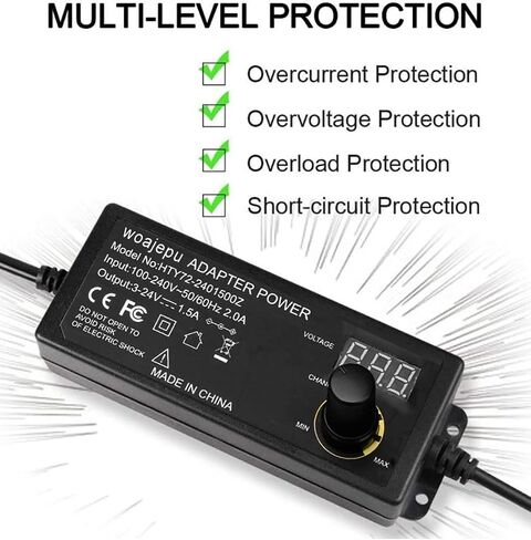 3V ~ 24V 2.5A 60W Power Supply with Volt Diaplay Adjustable DC 3V 5V 6V 9V 12V 15V 16V 18V 19V 20V 24V Variable Universal AC/DC Adapter 100V-240V AC to DC Converter with 8 Selectable Adapter Tips in Saudi Arabia