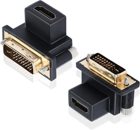 PNGKNYOCN الزاوية اليمنى DVI إلى HDMI محول 2-حزمة 90 درجة DVI-D ذكر إلى HDMI أنثى موصل طلاء الذهب لPS4، HDTV، جهاز العرض، بطاقة الرسومات (أسود لأسفل) in Saudi Arabia
