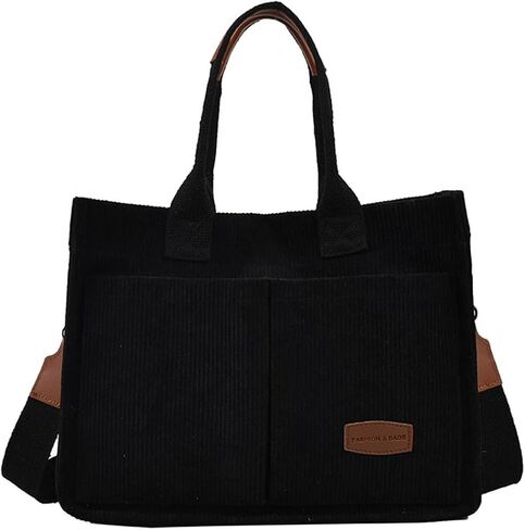 Valleycomfy Corduroy Tote Bag for Women Work Multi-pocket Crossbody Bag Handbags Bag Fashion Satchel Shoulder Bag in Saudi Arabia
