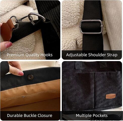 Valleycomfy Corduroy Tote Bag for Women Work Multi-pocket Crossbody Bag Handbags Bag Fashion Satchel Shoulder Bag in Saudi Arabia