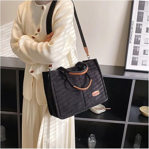 Valleycomfy Corduroy Tote Bag for Women Work Multi-pocket Crossbody Bag Handbags Bag Fashion Satchel Shoulder Bag in Saudi Arabia