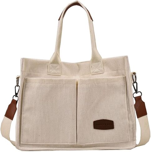 Valleycomfy Corduroy Tote Bag for Women Work Multi-pocket Crossbody Bag Handbags Bag Fashion Satchel Shoulder Bag in Saudi Arabia
