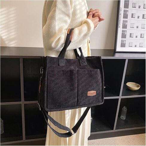 Valleycomfy Corduroy Tote Bag for Women Work Multi-pocket Crossbody Bag Handbags Bag Fashion Satchel Shoulder Bag in Saudi Arabia