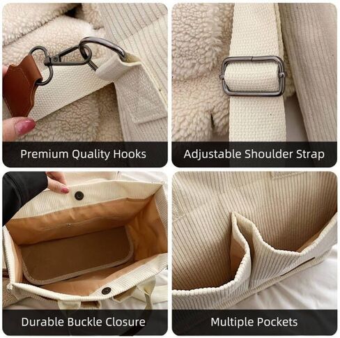 Valleycomfy Corduroy Tote Bag for Women Work Multi-pocket Crossbody Bag Handbags Bag Fashion Satchel Shoulder Bag in Saudi Arabia