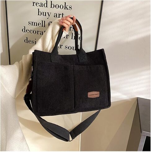 Valleycomfy Corduroy Tote Bag for Women Work Multi-pocket Crossbody Bag Handbags Bag Fashion Satchel Shoulder Bag in Saudi Arabia