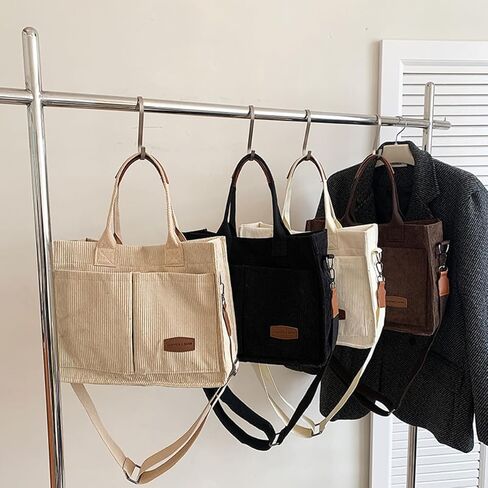 Valleycomfy Corduroy Tote Bag for Women Work Multi-pocket Crossbody Bag Handbags Bag Fashion Satchel Shoulder Bag in Saudi Arabia
