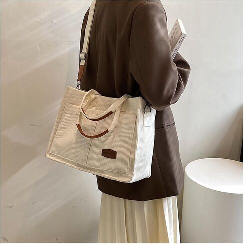 Valleycomfy Corduroy Tote Bag for Women Work Multi-pocket Crossbody Bag Handbags Bag Fashion Satchel Shoulder Bag in Saudi Arabia