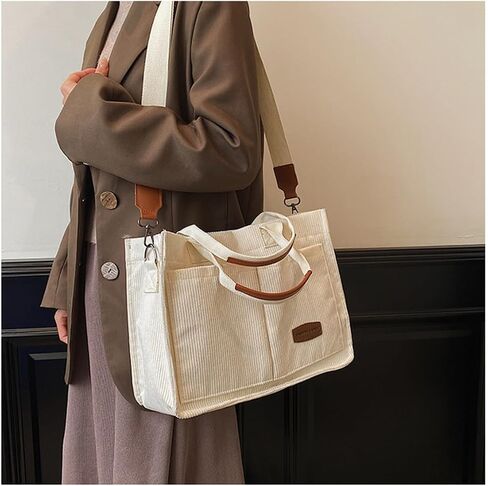 Valleycomfy Corduroy Tote Bag for Women Work Multi-pocket Crossbody Bag Handbags Bag Fashion Satchel Shoulder Bag in Saudi Arabia