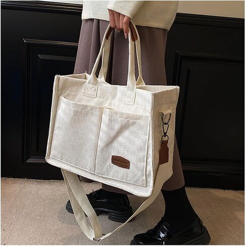 Valleycomfy Corduroy Tote Bag for Women Work Multi-pocket Crossbody Bag Handbags Bag Fashion Satchel Shoulder Bag in Saudi Arabia