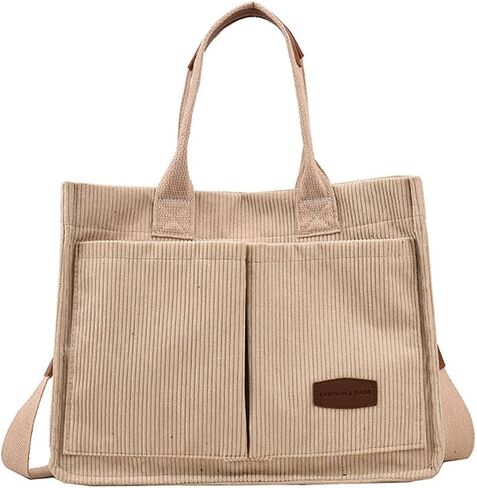 Valleycomfy Corduroy Tote Bag for Women Work Multi-pocket Crossbody Bag Handbags Bag Fashion Satchel Shoulder Bag in Saudi Arabia