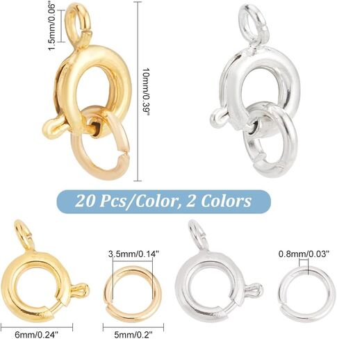 PH PandaHall 40pcs Brass Spring Ring Clasp with Closed Jump Rings, 6mm Round Trigger Lobster Clasp Safety Jewelry Clasp Connectors for DIY Necklaces Bracelet Jewelry Making, Golden/Silver in Saudi Arabia