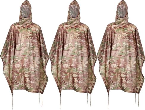 3 Pieces Military Tactical Poncho, Military Rain Poncho, Multipurpose Waterproof Military Poncho, Camo Raincoat for Camping Hiking Outdoor Hunting in Saudi Arabia