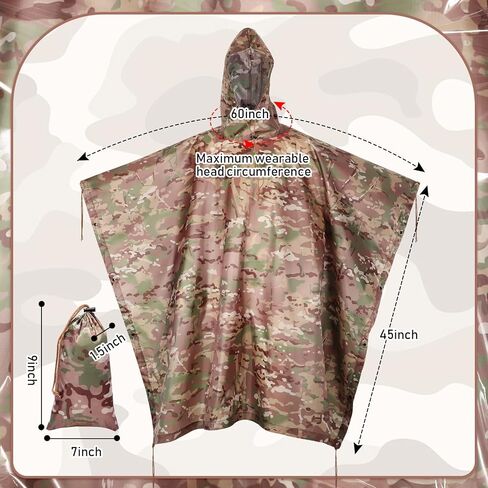 3 Pieces Military Tactical Poncho, Military Rain Poncho, Multipurpose Waterproof Military Poncho, Camo Raincoat for Camping Hiking Outdoor Hunting in Saudi Arabia