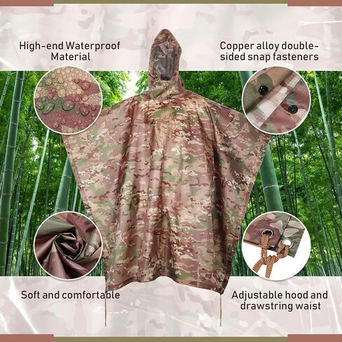 3 Pieces Military Tactical Poncho, Military Rain Poncho, Multipurpose Waterproof Military Poncho, Camo Raincoat for Camping Hiking Outdoor Hunting in Saudi Arabia