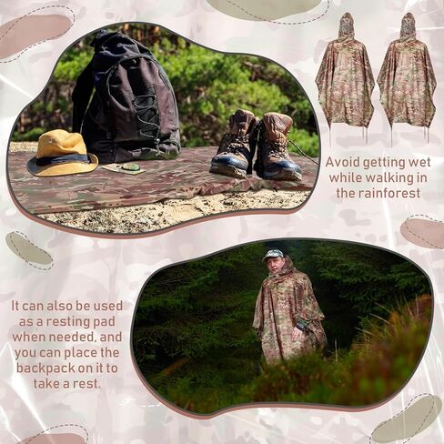 3 Pieces Military Tactical Poncho, Military Rain Poncho, Multipurpose Waterproof Military Poncho, Camo Raincoat for Camping Hiking Outdoor Hunting in Saudi Arabia