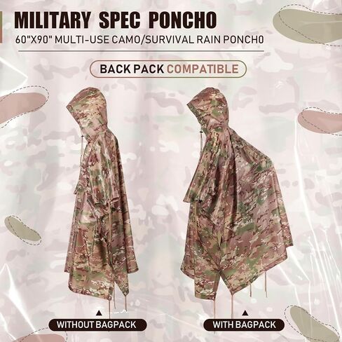 3 Pieces Military Tactical Poncho, Military Rain Poncho, Multipurpose Waterproof Military Poncho, Camo Raincoat for Camping Hiking Outdoor Hunting in Saudi Arabia