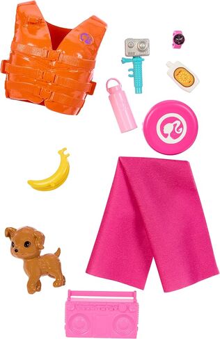 Barbie HPL69 Surf Doll Articulated Mannequin Brown Surfboard Puppy Themed Accessories Children's Toy from 3 Years in Saudi Arabia