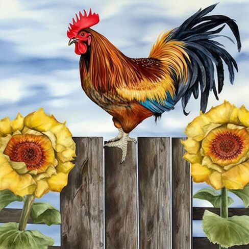 Diymood Painting Acrylic Paint by Number Kits for Kids Students Adults Beginner, Animal Plant Rooster Sunflower Fence Sky Courtyard DIY Oil Painting Drawing Wall Home Decor (50x50cm 20x20inch in Saudi Arabia