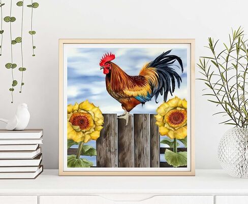 Diymood Painting Acrylic Paint by Number Kits for Kids Students Adults Beginner, Animal Plant Rooster Sunflower Fence Sky Courtyard DIY Oil Painting Drawing Wall Home Decor (50x50cm 20x20inch in Saudi Arabia