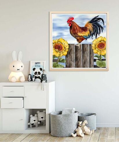 Diymood Painting Acrylic Paint by Number Kits for Kids Students Adults Beginner, Animal Plant Rooster Sunflower Fence Sky Courtyard DIY Oil Painting Drawing Wall Home Decor (50x50cm 20x20inch in Saudi Arabia