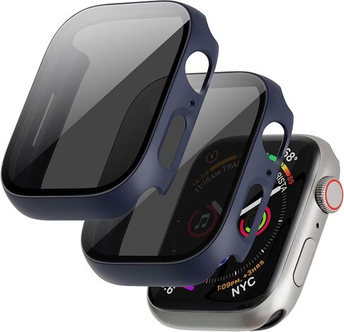 عبوتان لساعة Apple Watch Series 9/8/7 حافظة حماية شاشة للخصوصية مقاس 41 مم، غطاء وجه واقٍ من البولي كربونات مدمج ومضاد للرؤية 9H من الزجاج المقوى لملحقات iWatch، أزرق in Kuwait