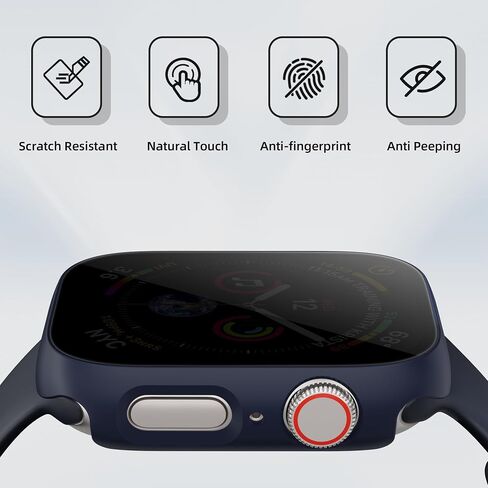 عبوتان لساعة Apple Watch Series 9/8/7 حافظة حماية شاشة للخصوصية مقاس 41 مم، غطاء وجه واقٍ من البولي كربونات مدمج ومضاد للرؤية 9H من الزجاج المقوى لملحقات iWatch، أزرق in Kuwait