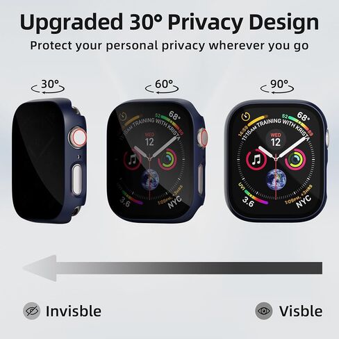 عبوتان لساعة Apple Watch Series 9/8/7 حافظة حماية شاشة للخصوصية مقاس 41 مم، غطاء وجه واقٍ من البولي كربونات مدمج ومضاد للرؤية 9H من الزجاج المقوى لملحقات iWatch، أزرق in Kuwait
