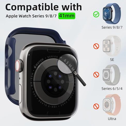 عبوتان لساعة Apple Watch Series 9/8/7 حافظة حماية شاشة للخصوصية مقاس 41 مم، غطاء وجه واقٍ من البولي كربونات مدمج ومضاد للرؤية 9H من الزجاج المقوى لملحقات iWatch، أزرق in Kuwait