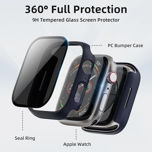 عبوتان لساعة Apple Watch Series 9/8/7 حافظة حماية شاشة للخصوصية مقاس 41 مم، غطاء وجه واقٍ من البولي كربونات مدمج ومضاد للرؤية 9H من الزجاج المقوى لملحقات iWatch، أزرق in Kuwait