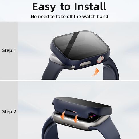 عبوتان لساعة Apple Watch Series 9/8/7 حافظة حماية شاشة للخصوصية مقاس 41 مم، غطاء وجه واقٍ من البولي كربونات مدمج ومضاد للرؤية 9H من الزجاج المقوى لملحقات iWatch، أزرق in Kuwait