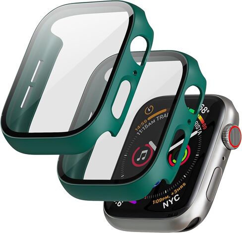 عبوتان من حافظة الكمبيوتر الصلبة لساعة Apple Watch Series 9/8/7 واقي شاشة مقاس 41 مم، مع واقي شاشة من الزجاج المقوى 9H، غطاء حماية كامل لملحقات iWatch Ultra مقاس 41 مم، شفاف in Saudi Arabia