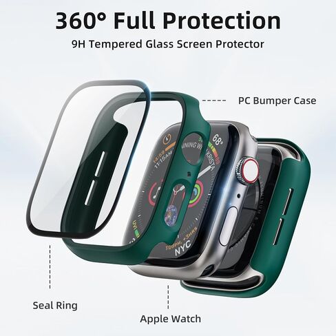 عبوتان من حافظة الكمبيوتر الصلبة لساعة Apple Watch Series 9/8/7 واقي شاشة مقاس 41 مم، مع واقي شاشة من الزجاج المقوى 9H، غطاء حماية كامل لملحقات iWatch Ultra مقاس 41 مم، شفاف in Saudi Arabia