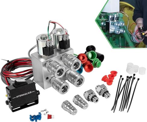 مجموعة دوائر مضاعفة هيدروليكية، صمام مشعب مقسم/محول SCV مع وصلات وتركيبات التحكم في صندوق التبديل، تحويل دائرة واحدة إلى دائرتين، لجون ديري، كيس، كوبوتا in Kuwait