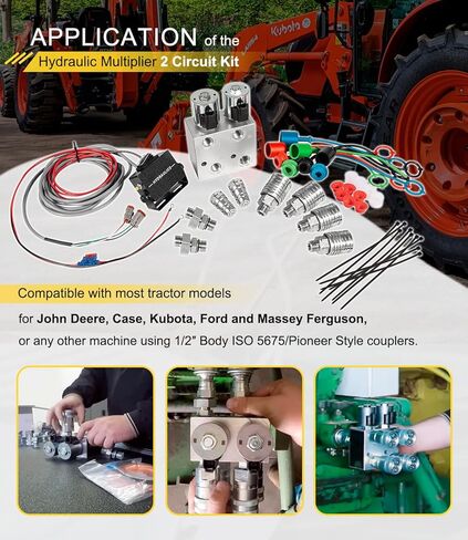 مجموعة دوائر مضاعفة هيدروليكية، صمام مشعب مقسم/محول SCV مع وصلات وتركيبات التحكم في صندوق التبديل، تحويل دائرة واحدة إلى دائرتين، لجون ديري، كيس، كوبوتا in Kuwait