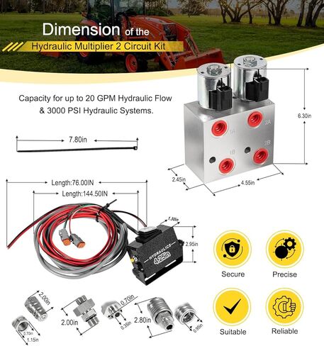 مجموعة دوائر مضاعفة هيدروليكية، صمام مشعب مقسم/محول SCV مع وصلات وتركيبات التحكم في صندوق التبديل، تحويل دائرة واحدة إلى دائرتين، لجون ديري، كيس، كوبوتا in Kuwait
