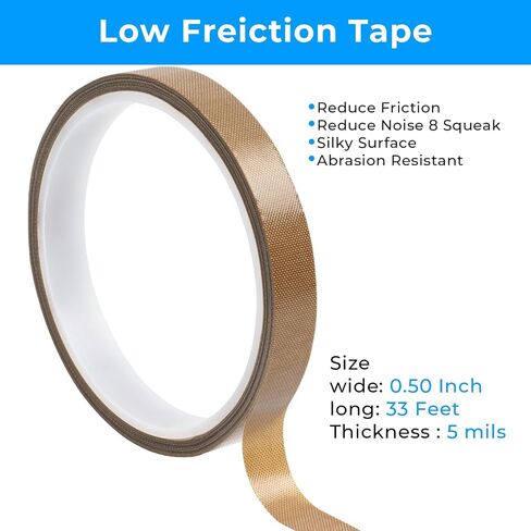 Low Friction Tape,1/2 inch x 33 Ft,Drawer Slide Tape,Curtain Glide Tape,Drawer Glide Tape,Squeak Resistant Tape,Abrasion Resistance Tape,Surface Protection Tape for Wood,Cabinet (Black in Saudi Arabia