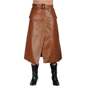 CAPPUCCINI Women's High Waist Wrap A Shape Faux Leather Skirt