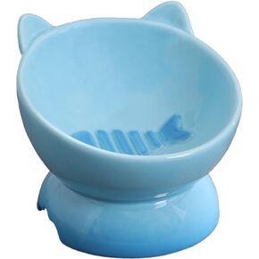 Ceramic Raised Cat Food Bowl, Tilted Elevated Porcelain Food Bowl Bright Gradient Color Protect Cat's Spine, Stress Free, Backflow Prevention