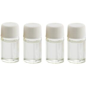 24PCS 2ml /2G Mini Small Ounce Clear Glass Bottle Container Jar Vial Pot for Chemistry Lab Essential Oil Smaple Liquid Water Cosmetic Makeup Storage Bottle with Orifice Reducer (White Cap)
